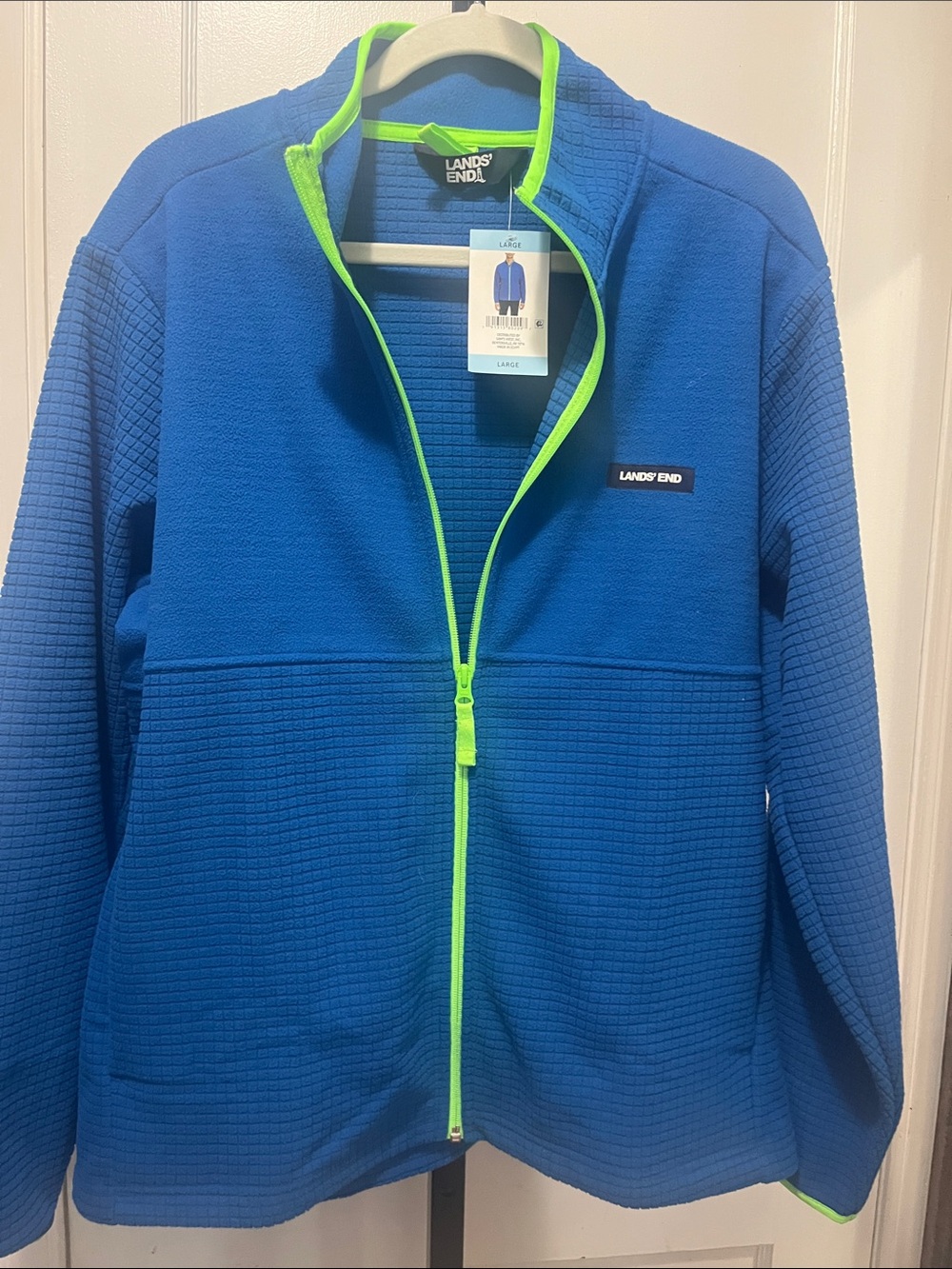 Lands' End Kids Blue Rashguard Jacket with Neon Green Trim